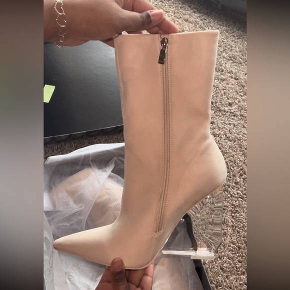 Tan Booties - Clear Wedge Heel - Picture 5 of 8